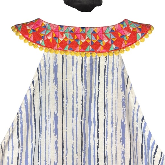 THML Amora Embroidered V neck Dress white blue strips Size S preloved like new - Picture 6 of 7